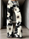 Retro Flowers Pattern Art Print Casual Flared Jeans