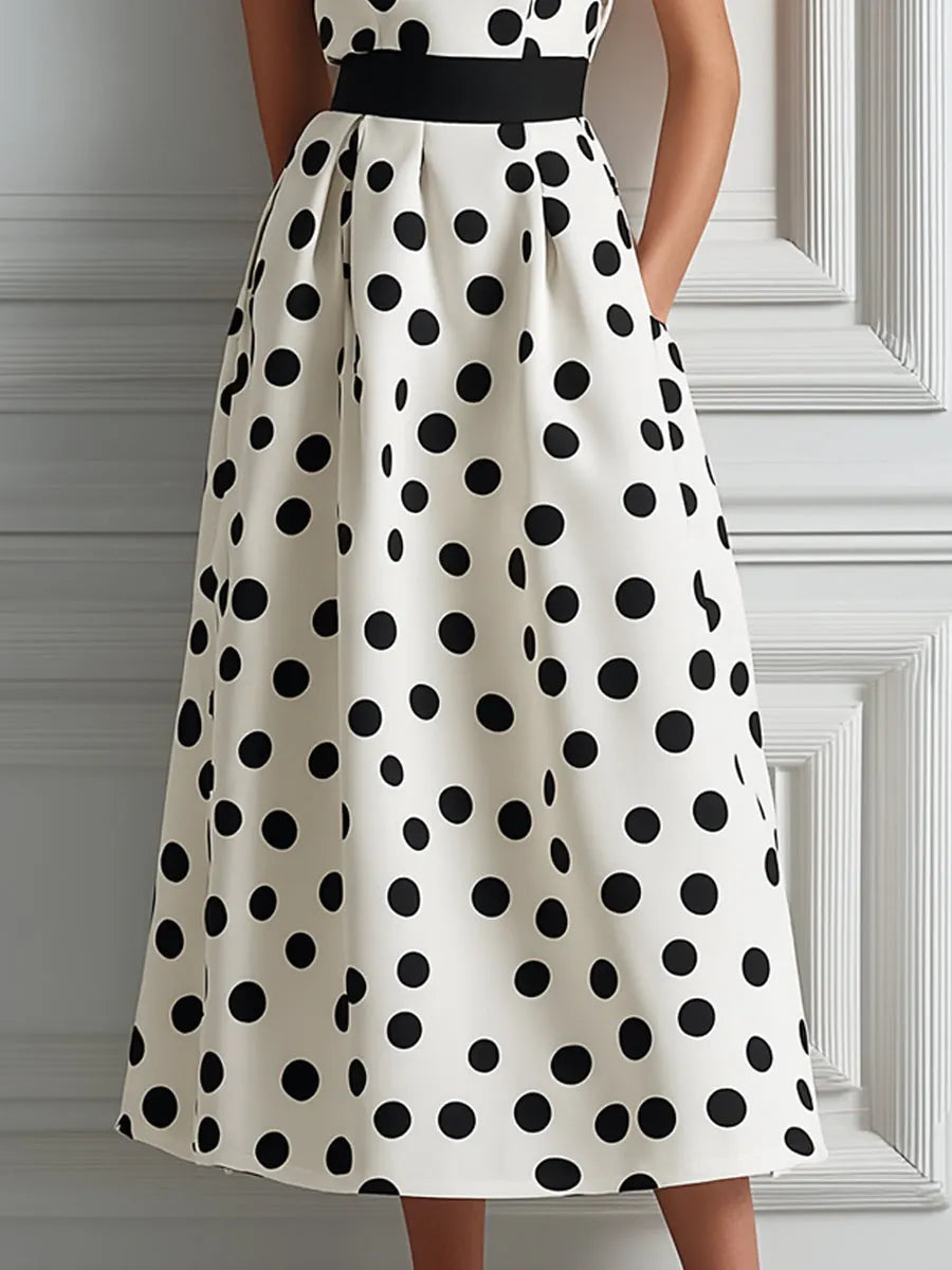 Black & White Polka Dot Strapless A-Line Midi Dress