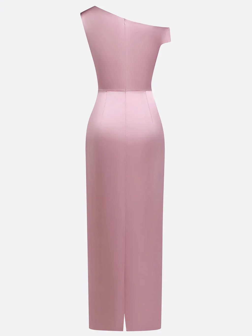 Pink Satin One Shoulder Sleeveless Sheath Gown Dress