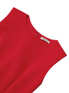 Red Sleeveless Midi Dress Elegant Ruched Waist & Flounce Hem for Weddings and Parties