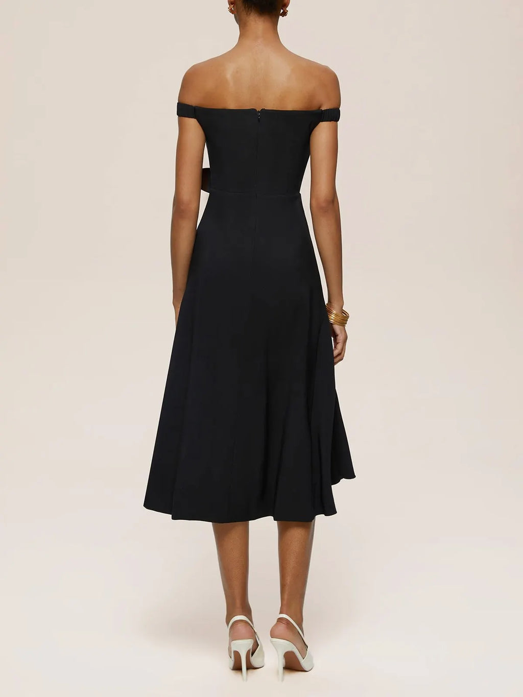 Black Off The Shoulder Sleeveless A-Line Midi Dress