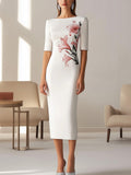Chic White Midi Dress with Side Floral Embellishment