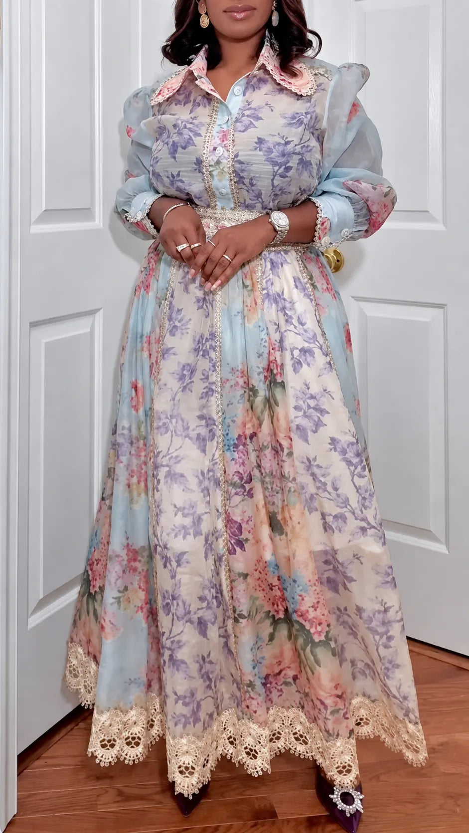 Vintage Floral Lace Maxi Dress