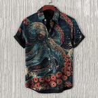 Men's Octopus Japanese Art Print Short Sleeve Shirt