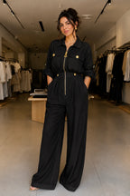 White Utility Zip‑Up Jumpsuit