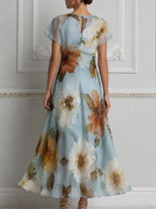 Elegant Floral Chiffon A-Line Midi Dress