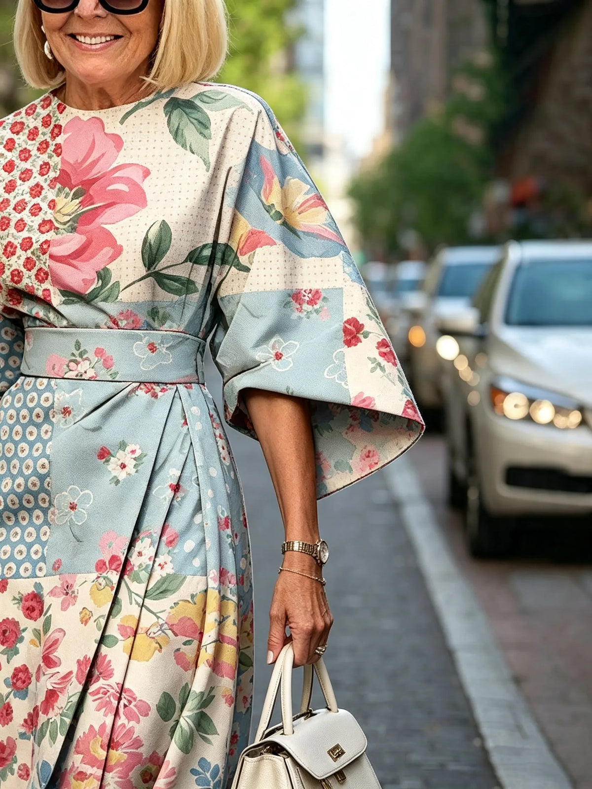 Formal Dress Hip Wrap Skirt Waist Party Skirt Round Neck Sleeve Design Dress