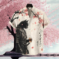 Men's Black Cat Warrior Under The Cherry Tree  Art Print Casual Shirt