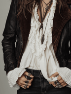 Retro-Style Black Leather-Trimmed Jacket