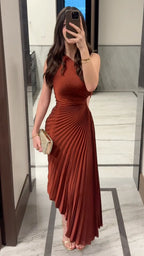 One Shoulder Pleated Cutout Midi Dress