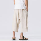 Men's Vintage Japanese Pocket Cotton Linen Casual Capri Pants