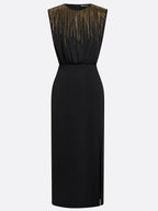 Black Hot Drilling Knit Crew Neck Sleeveless Bodycon Midi Dress