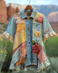 Summer Vintage Floral Lace Patchwork Shirt 9796