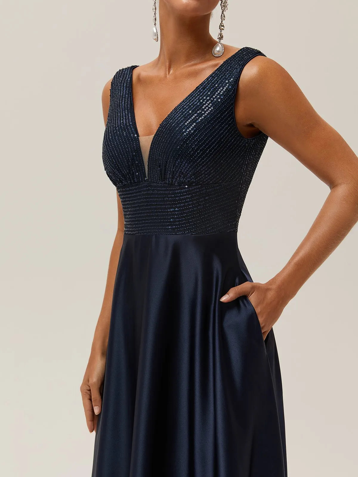 Purplish Blue Sequin A-Line Gown Satin Mother of the Bride or Groom Dress