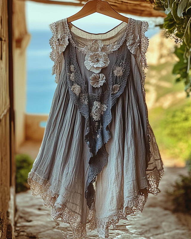 Summer Vacation Ruffle  Lace Patchwork Top ccdb d21c