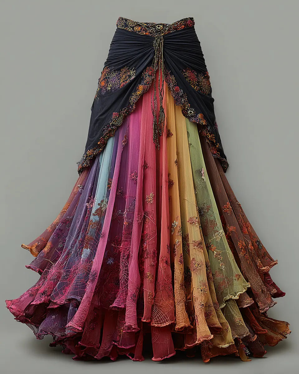 Elegant Patchwork Colorful Skirt  3aed