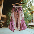 Vintage Boho Art Pattern Flowy Linen Skirt
