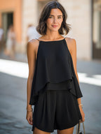 Layered Chiffon Cape Strappy Two-Piece Set