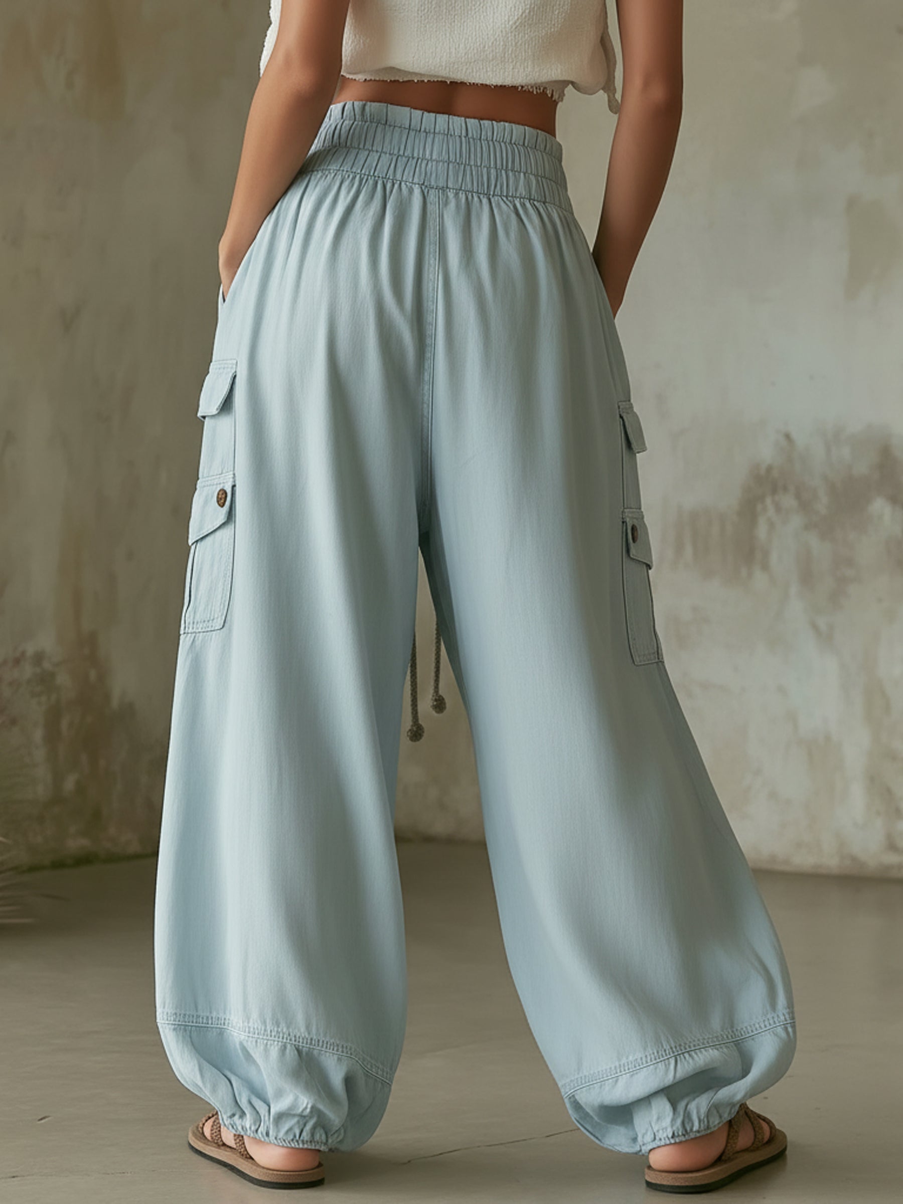 Light Blue Tencel Denim Cargo Balloon Pants