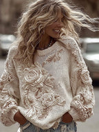 Vintage Rose Art Cozy Knit Sweater