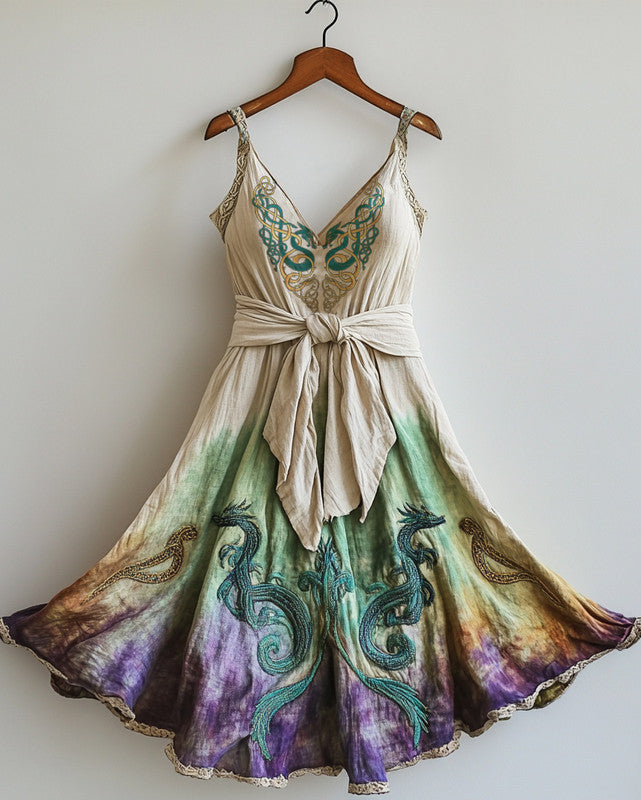 Summer vacation Viking theme print irregular design dress 81a8