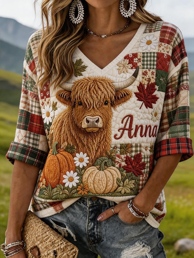 Women'S Retro Country Highland Cow Print T-Shirt