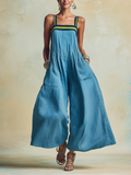 Airy Wide-Leg Tencel Jumpsuit – Bold Color-Block Trim
