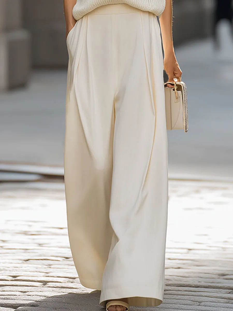Relaxed V-Neck Knit Vest & Wide-Leg Trousers Set