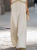 Relaxed V-Neck Knit Vest & Wide-Leg Trousers Set
