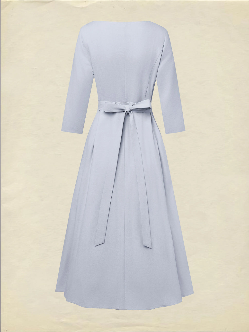 Midi Linen Dress, Half Sleeve, Shawl Collar, Plain, Button Design, French Vintage, lavender