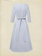 Midi Linen Dress, Half Sleeve, Shawl Collar, Plain, Button Design, French Vintage, lavender