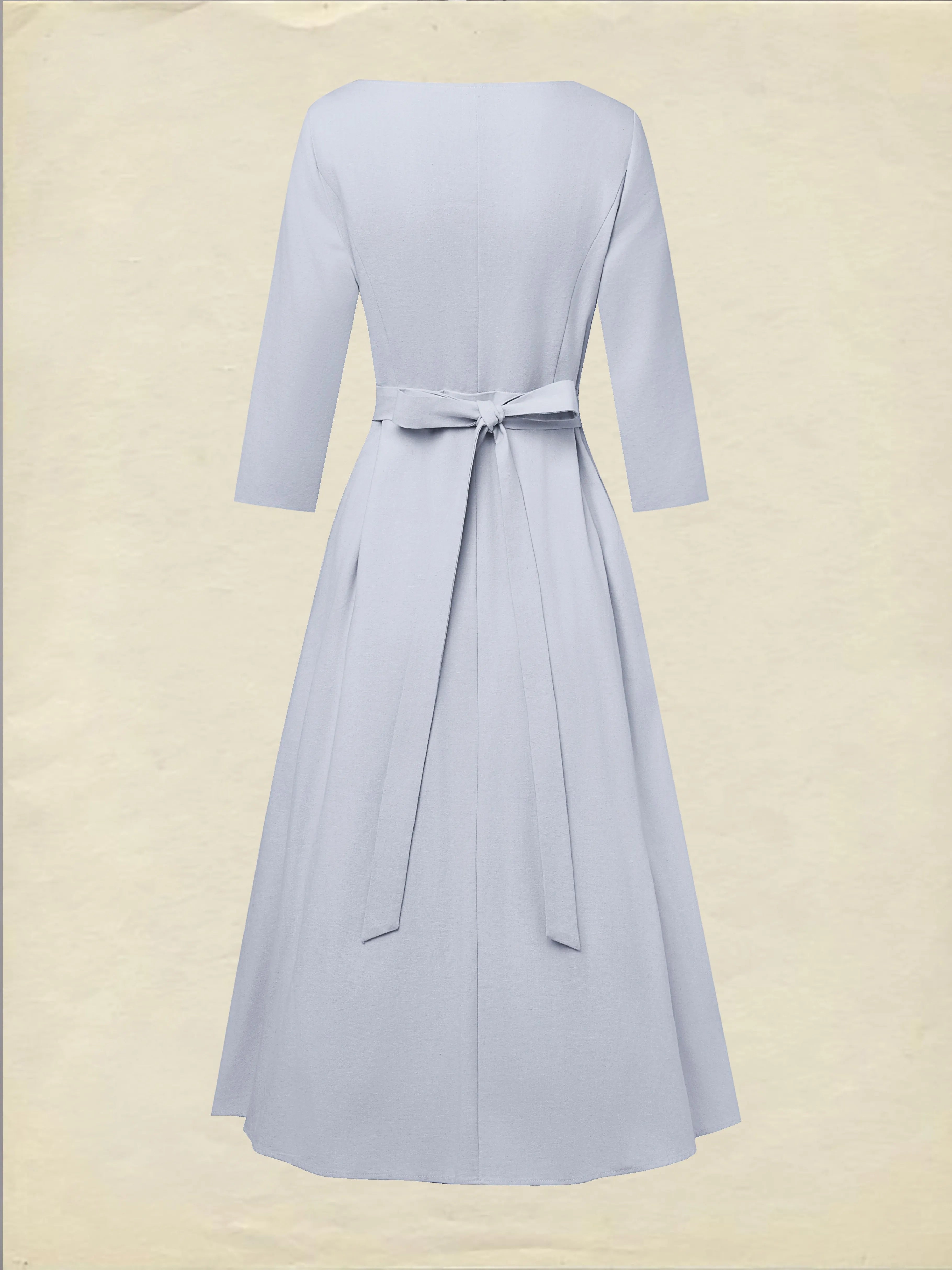 Midi Linen Dress, Half Sleeve, Shawl Collar, Plain, Button Design, French Vintage, lavender