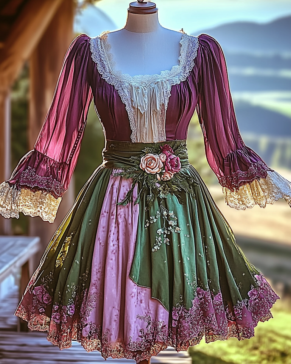 Renaissance-inspired country style vacation top + skirt two piece set 2914 6df4