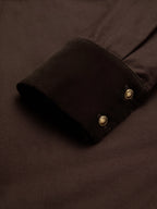 Midi Cotton Dress, Long Sleeves, Shawl Collar, Plain, Belt Design, Vintage, Coffee