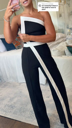 Color Block Strapless Flare Leg Jumpsuit