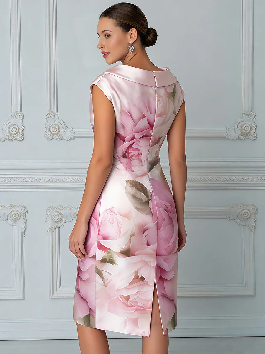 Elegant Floral  Shawl-Collar Sheath Dress