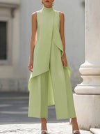 Asymmetric Layered Sleeveless Top & Wide-Leg Pants Set