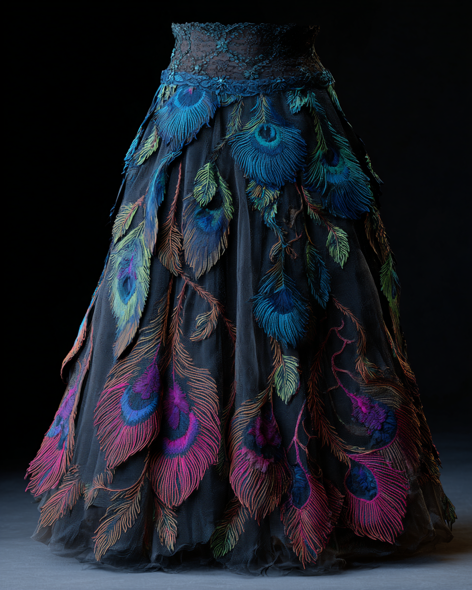 Elegant Ruffle Peacock Skirt  93cd