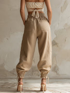 Washed Denim Frayed Jogger Pants