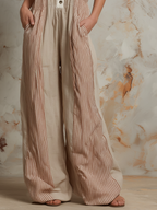 Striped Linen-Cotton Halter Wide-Leg Jumpsuit