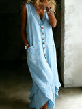 Women's Casual Stylish Denim Loose V-neck Lace Dress