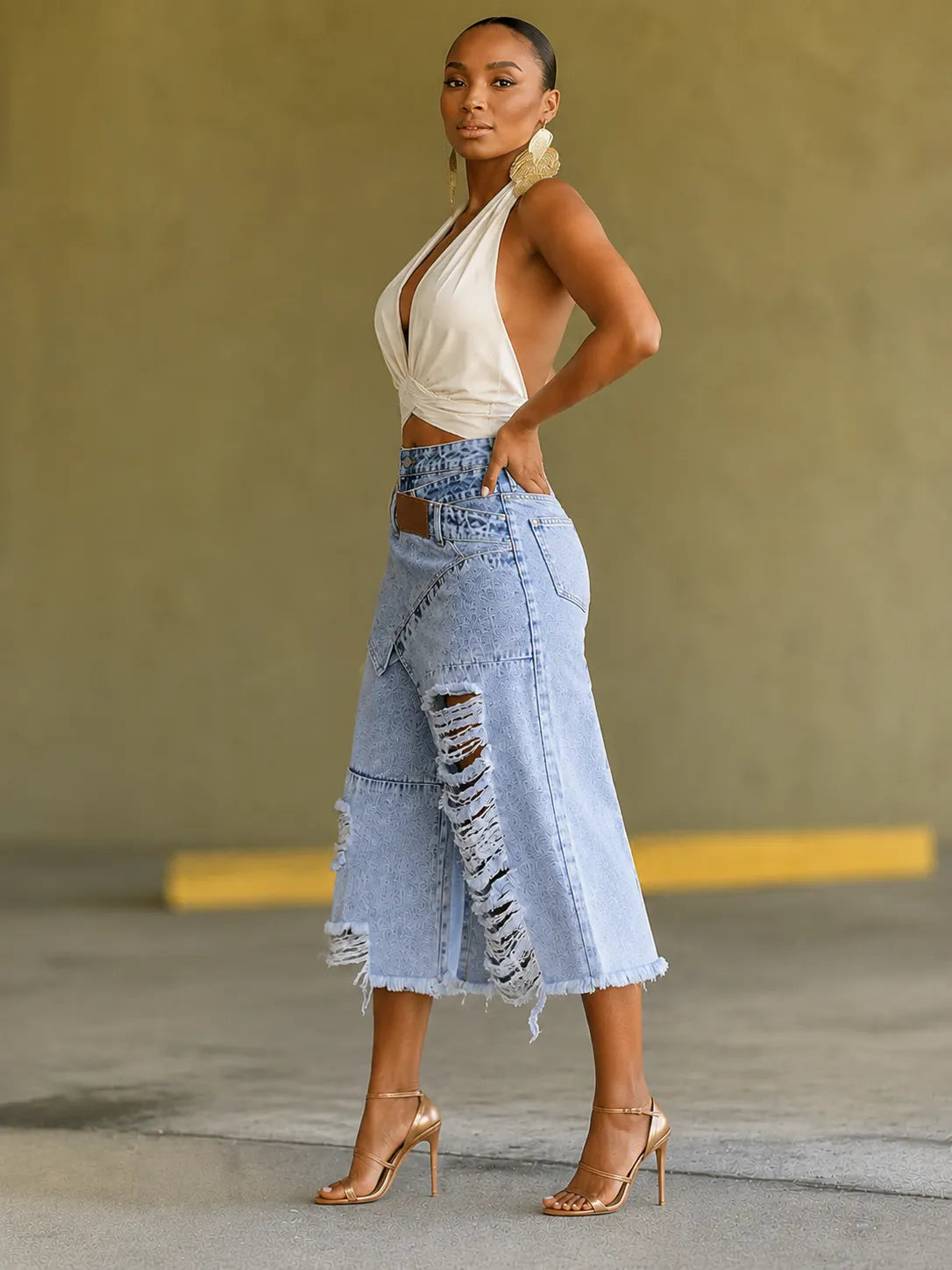 Women's Faux-Layer Ripped Jeans