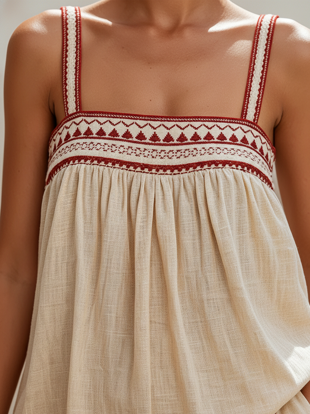 Boho Embroidered Linen-Blend Cami Top & Wide-Leg Pants Two-Piece Set