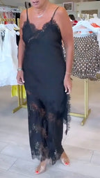 Women's Elegant V-Neck Lace-Panel Matching Set