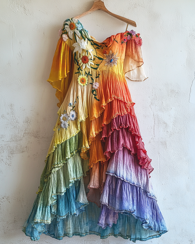 Vintage Floral Embroidered Lace Patchwork Dress  72a4