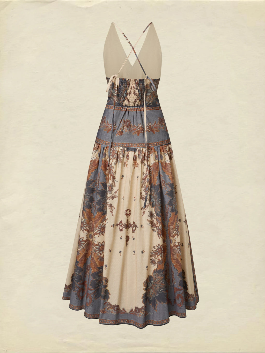 Maxi Cotton Dress, Sleeveless, V Neck, Floral, Belt Design, Vacation, Vintage, Apricot