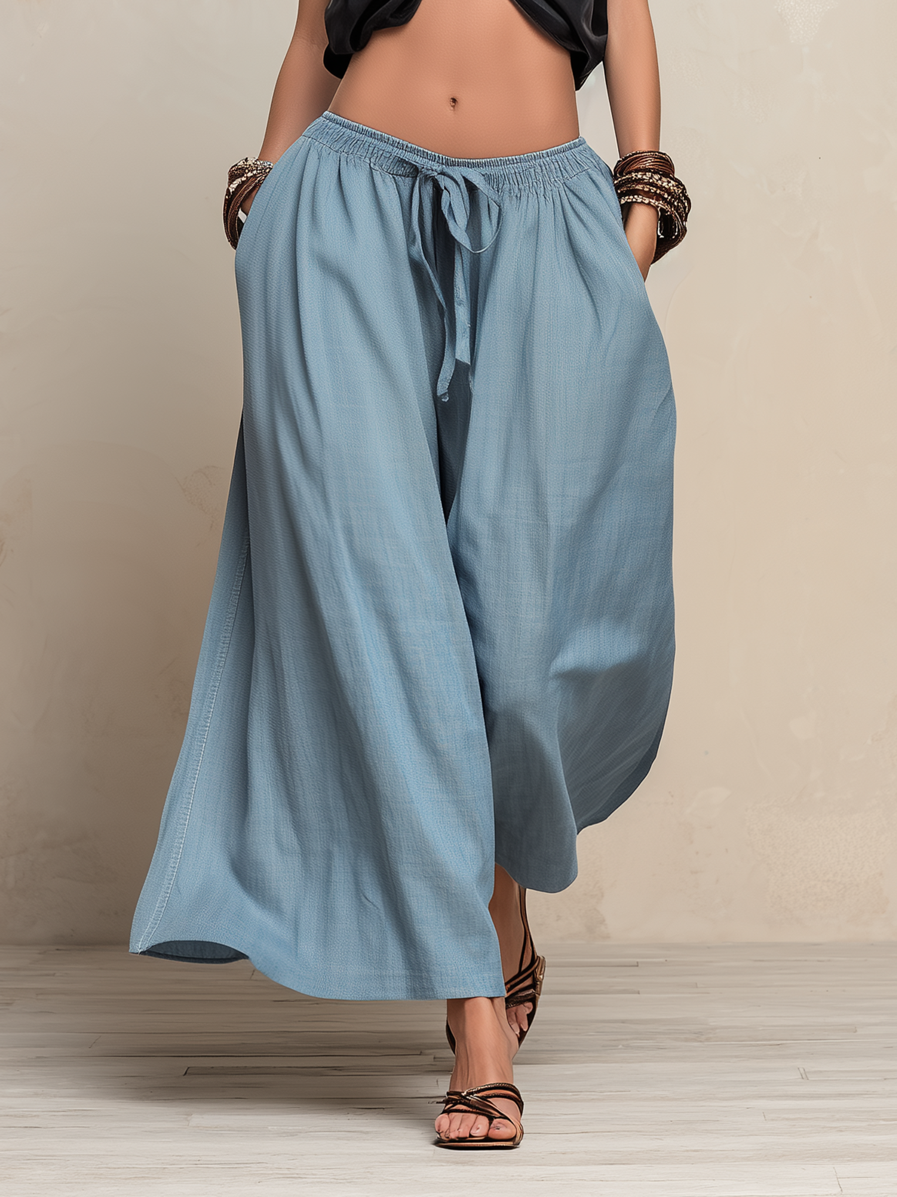 Light Wash Tencel Wide-Leg Palazzo Pants – Effortless Airy Style