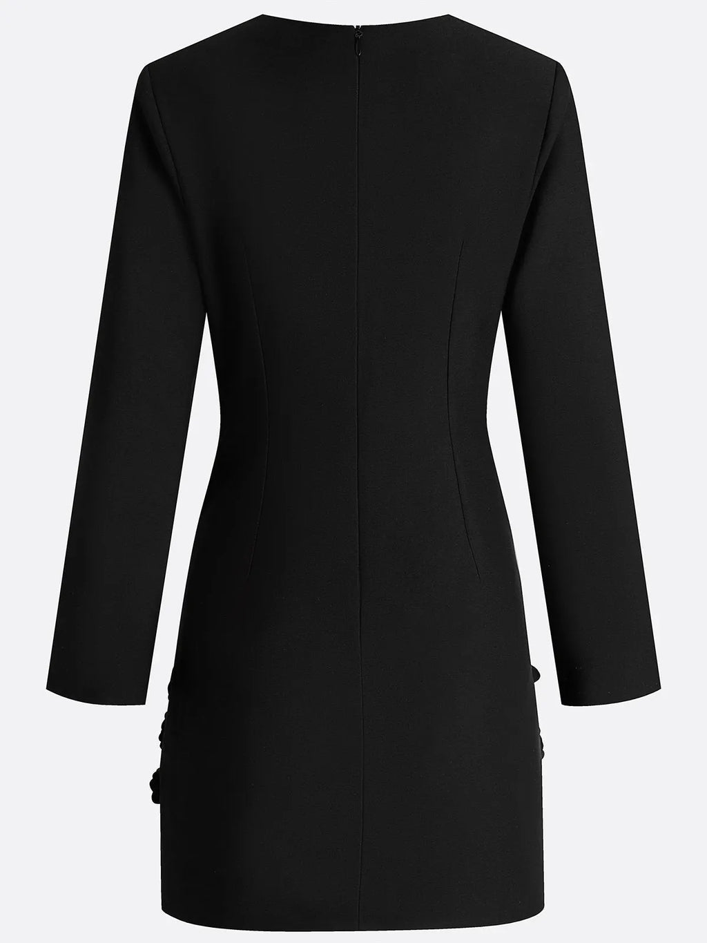 Black 3D Floral Classic Crew Neck Long Sleeve Bell Sleeve A-Line Mini Dress
