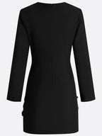 Black 3D Floral Classic Crew Neck Long Sleeve Bell Sleeve A-Line Mini Dress