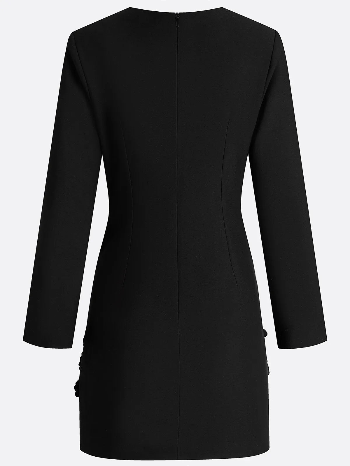 Black 3D Floral Classic Crew Neck Long Sleeve Bell Sleeve A-Line Mini Dress